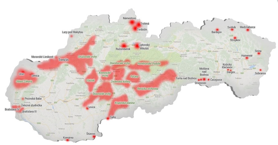 Mapa nejrizikovějších oblastí Slovenska