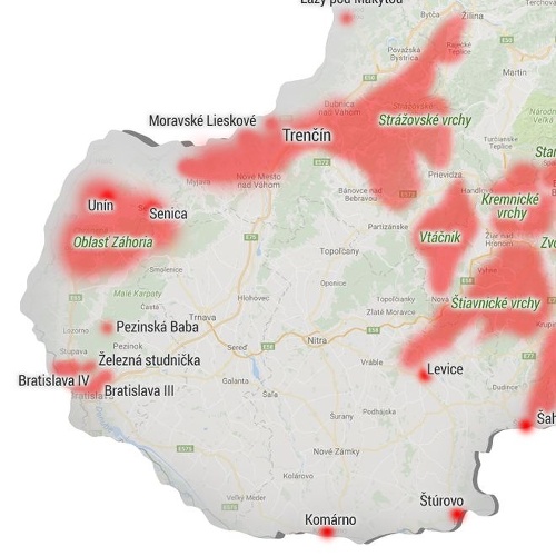Mapa nejrizikovějších oblastí Slovenska