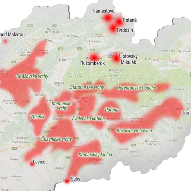 Mapa nejrizikovějších oblastí Slovenska