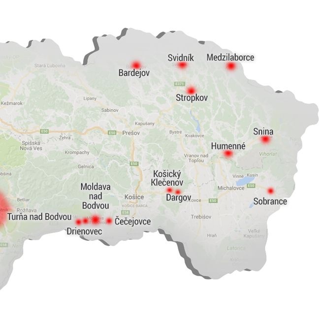 Mapa nejrizikovějších oblastí Slovenska