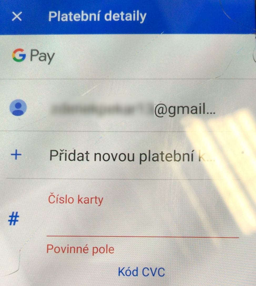 Odkaz na zadání údajů k platební kartě