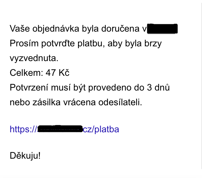 Příklad podvodné zprávy