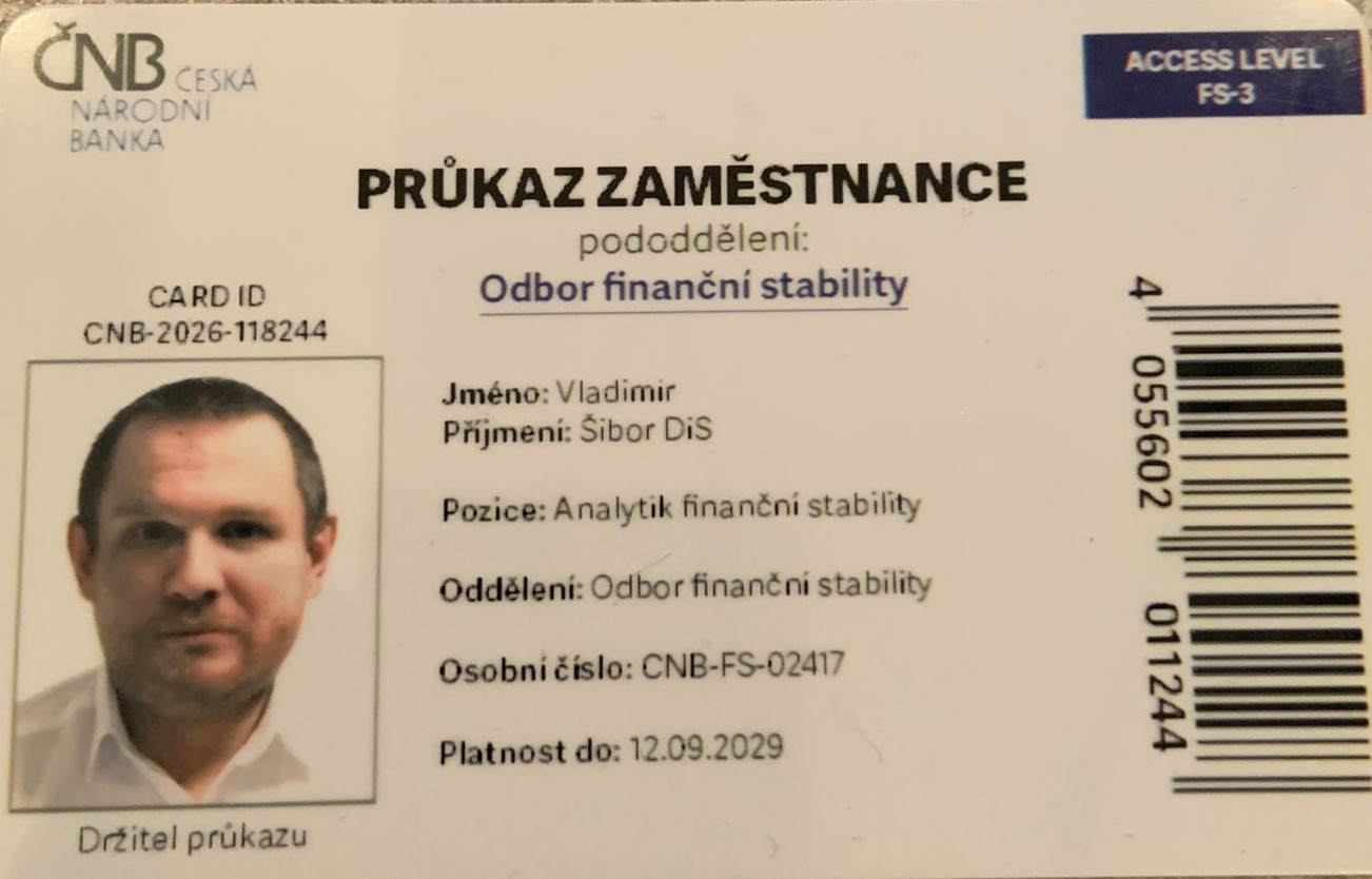 Průkaz zaměstnance ČNB