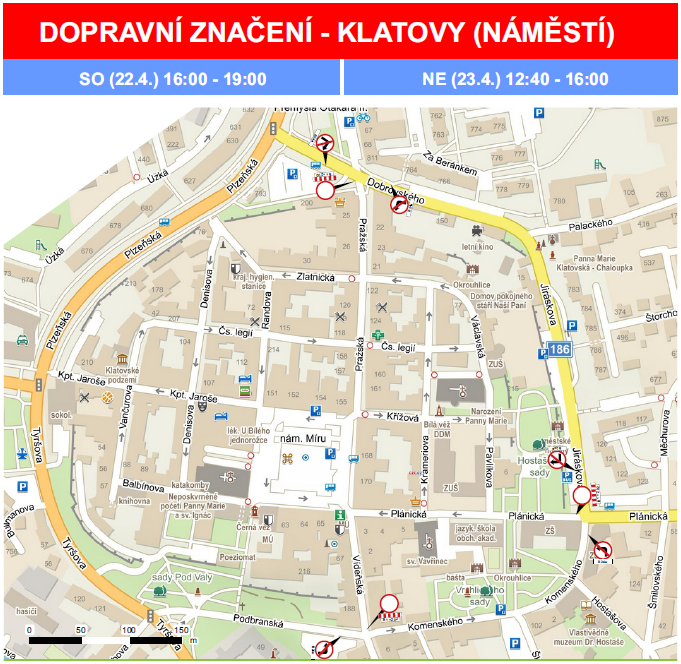 dopravní omezení v centru Klatov
