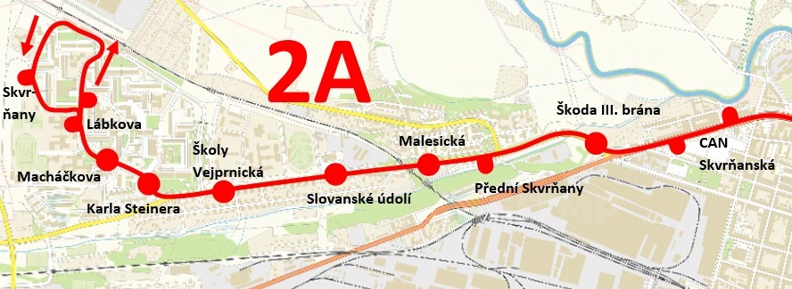 mapa s vedením tramvají