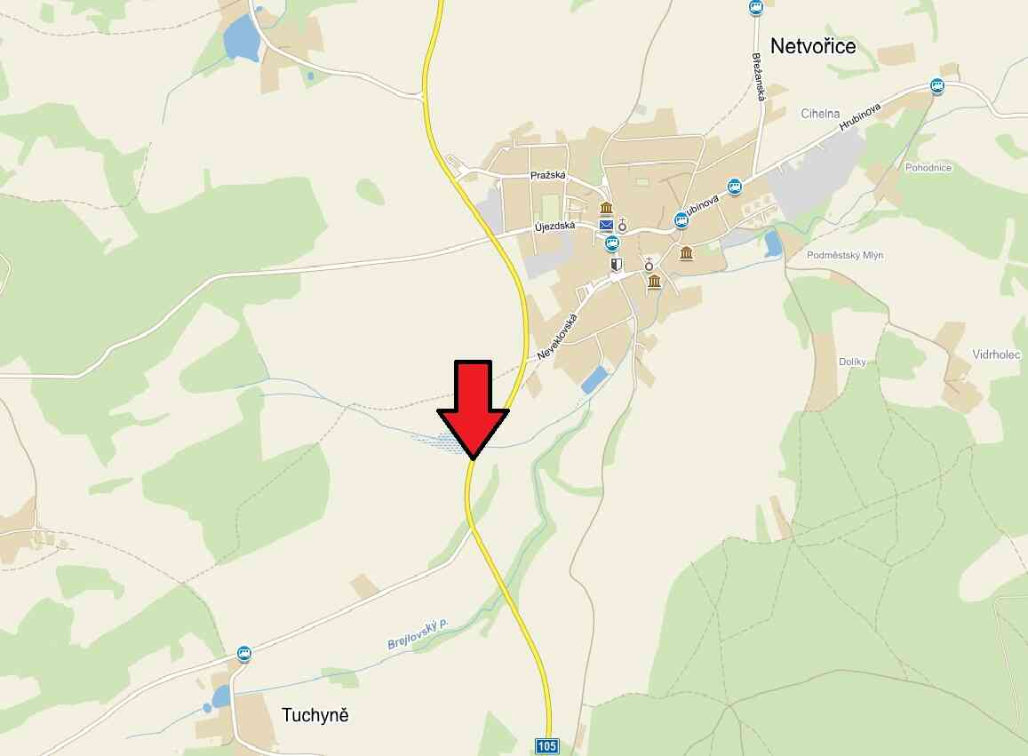 místo činu Netvořice - mapka