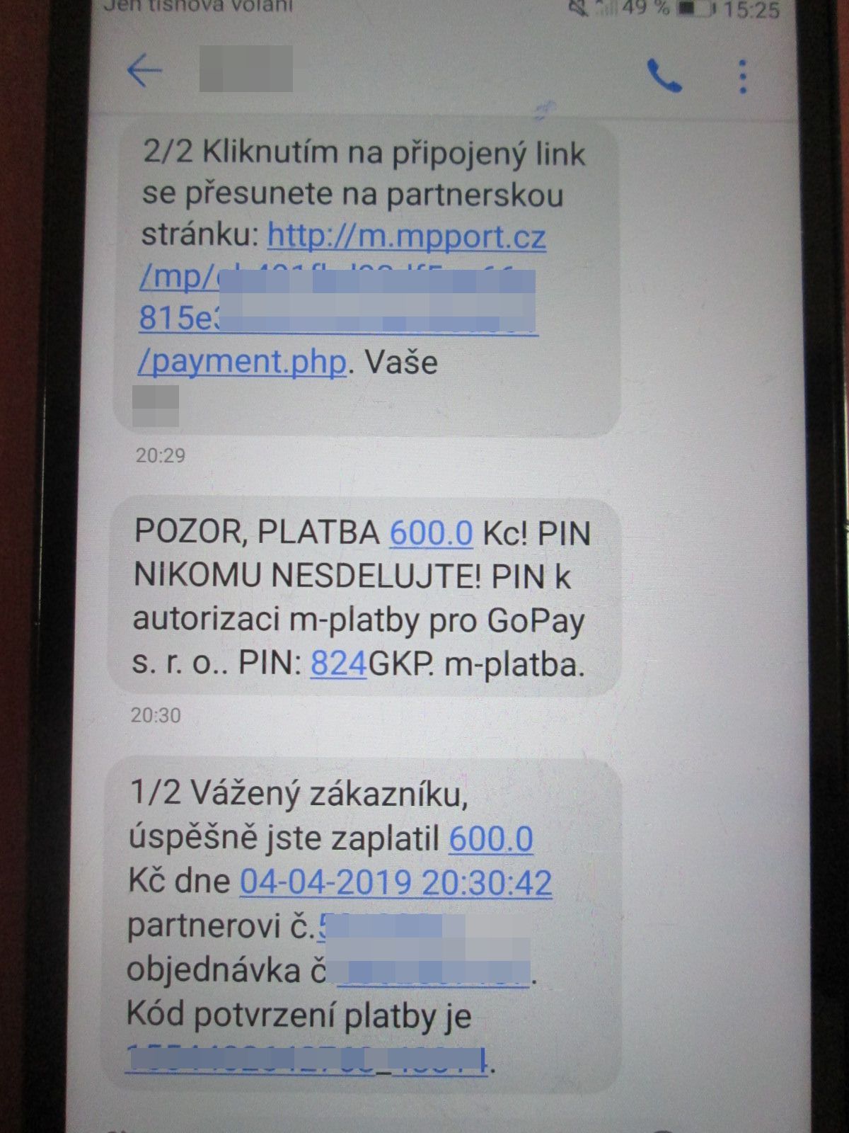 snímek textové zprávy
